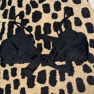 Black front knot bathing suit top